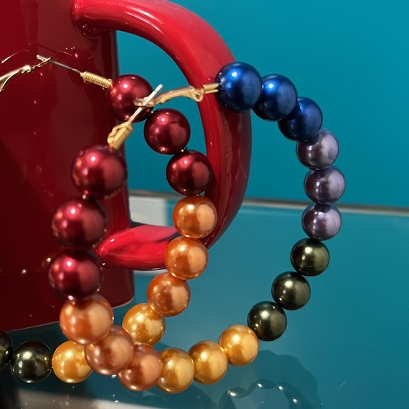 3inch hooped earrings with multi-color beaded design - Picture 4 of 4